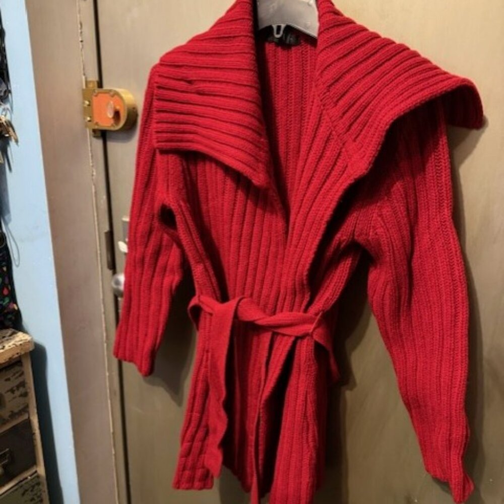 Vintage Chunky Rib Knit open front cardigan Sweater with large collar - Picture 10 of 16